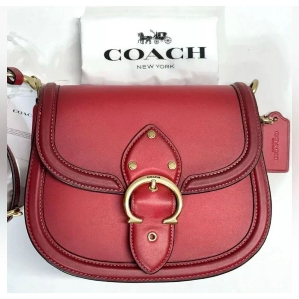 COACH Beat Saddle Bag Candy Apple Red Glovetanned Leather C3738 BRAND NEW